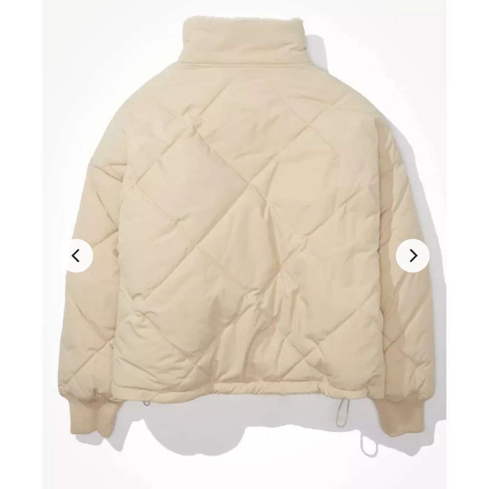American Eagle Reversible Puffer Jacket Womens M Cream Excellent Sherpa Quilted - Picture 4 of 12